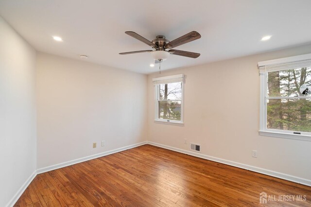 18 Back Bone Hill Rd, Millstone, NJ 08510 - spare room featuring wood finished floors, a ceiling fan, baseboards, recessed lighting, and a smoke detector