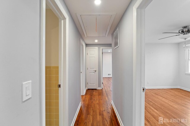 18 Back Bone Hill Rd, Millstone, NJ 08510 - corridor with attic access, wood finished floors, baseboards, and recessed lighting