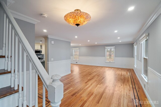 18 Back Bone Hill Rd, Millstone, NJ 08510 - stairs featuring crown molding, wood finished floors, and recessed lighting