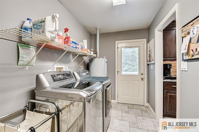 laundry area featuring independent washer and dryer and water heater