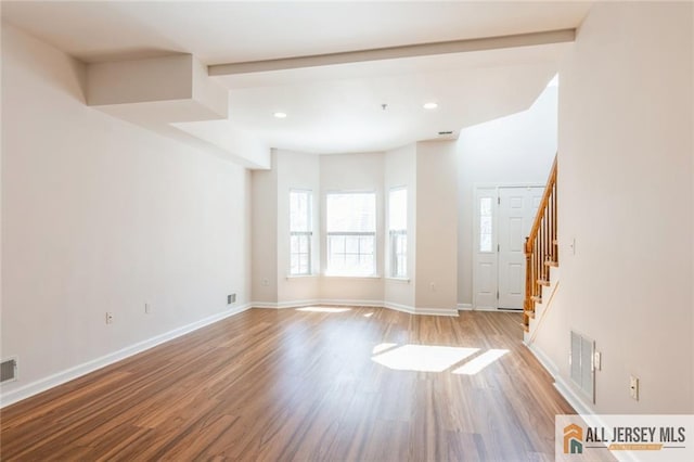 199 Pinelli Dr, Piscataway, NJ 08854 - unfurnished living room featuring wood finished floors, stairs, and recessed lighting