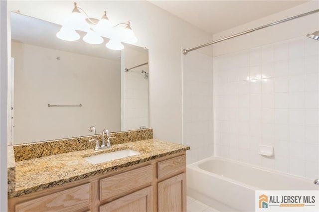 199 Pinelli Dr, Piscataway, NJ 08854 - bathroom with vanity, washtub / shower combination, and tile patterned flooring