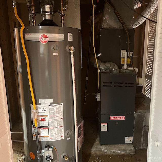 utilities featuring heating unit and gas water heater