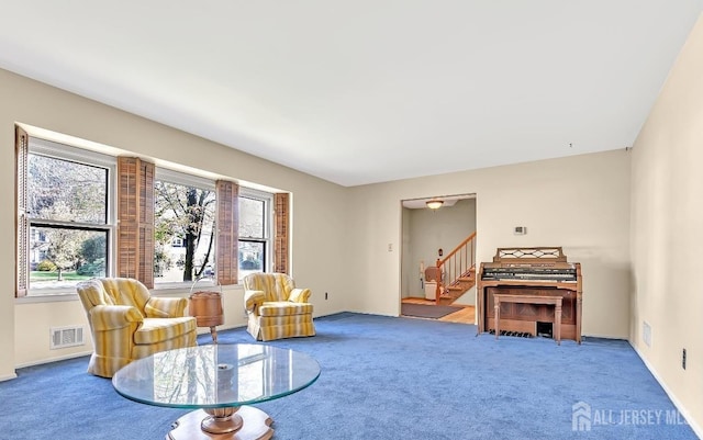 3996 Park Ave, Edison, NJ 08820 - living area with carpet floors, stairway, and baseboards