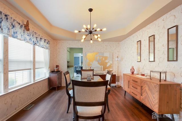 22 Fairway Blvd, Monroe, NJ 08831 - dining room with a chandelier, dark wood-style flooring, and a tray ceiling