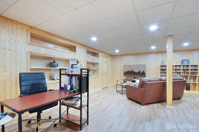 22 Fairway Blvd, Monroe, NJ 08831 - office space featuring a paneled ceiling, wooden walls, wood finished floors, and recessed lighting