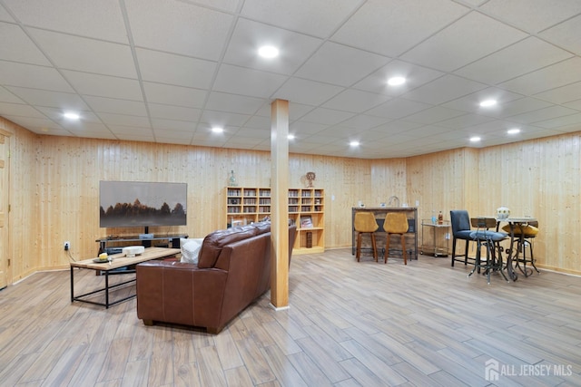 22 Fairway Blvd, Monroe, NJ 08831 - living room featuring wood finished floors, wood walls, recessed lighting, and a paneled ceiling