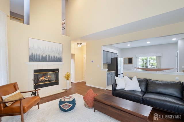 22 Fairway Blvd, Monroe, NJ 08831 - living area featuring a fireplace, dark wood finished floors, and recessed lighting