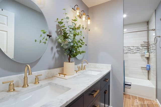 22 Fairway Blvd, Monroe, NJ 08831 - bathroom featuring double vanity, bathing tub / shower combination, and wood finished floors