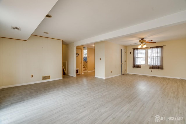 spare room featuring ceiling fan and light hardwood / wood-style floors