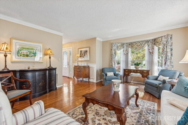 11 Cardinal Ct, Old Bridge, NJ 08857 - living room featuring a textured ceiling, wood finished floors, and crown molding