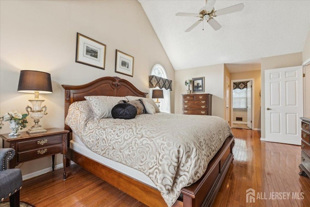 11 Cardinal Ct, Old Bridge, NJ 08857 - bedroom featuring wood-type flooring, baseboards, high vaulted ceiling, and ceiling fan