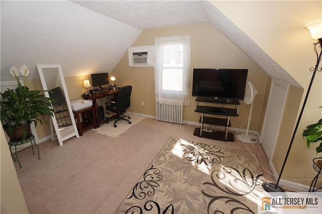 25 Clover Ave, Colonia, NJ 07067 - carpeted office featuring radiator, vaulted ceiling, and a wall mounted air conditioner