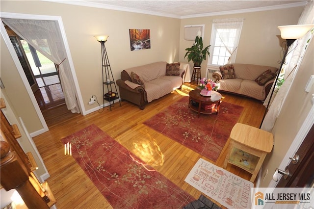 25 Clover Ave, Colonia, NJ 07067 - living room featuring wood finished floors, crown molding, and healthy amount of natural light