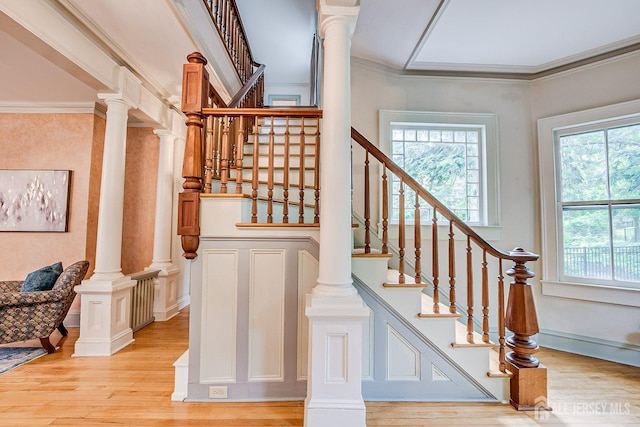 44 Rector St, Metuchen, NJ 08840 - stairs with wood finished floors and crown molding