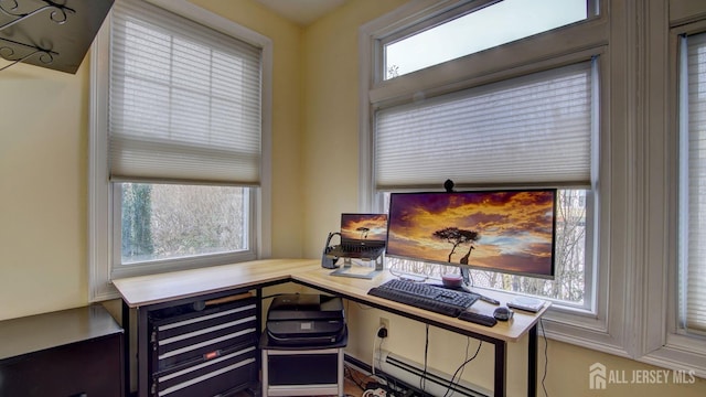 office featuring a baseboard radiator and a wealth of natural light