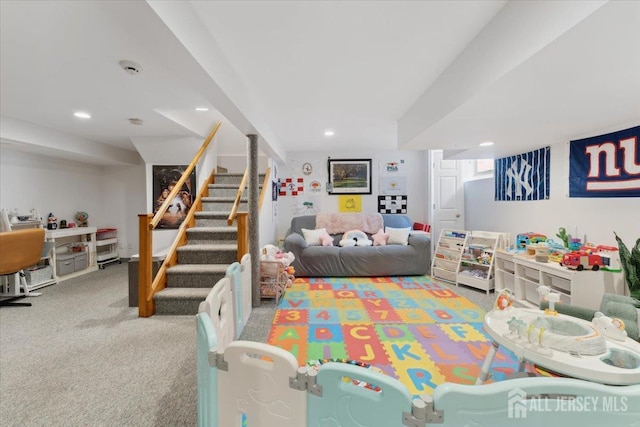 675 Raritan Rd, Clark, NJ 07066 - rec room with carpet floors and recessed lighting