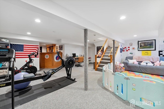 675 Raritan Rd, Clark, NJ 07066 - exercise room with carpet floors and recessed lighting