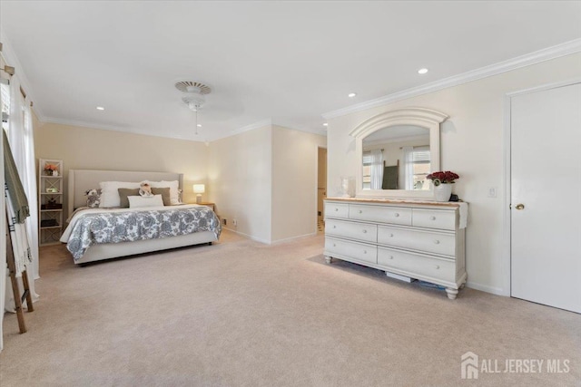 675 Raritan Rd, Clark, NJ 07066 - bedroom featuring crown molding, multiple windows, light colored carpet, baseboards, and recessed lighting
