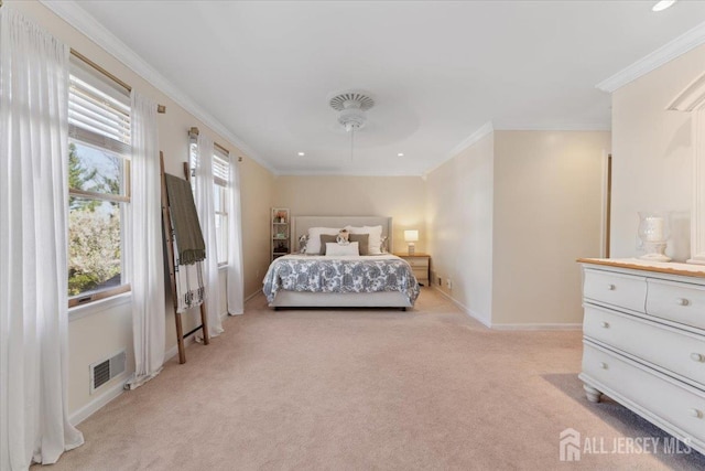 675 Raritan Rd, Clark, NJ 07066 - bedroom with baseboards, light carpet, crown molding, and a ceiling fan