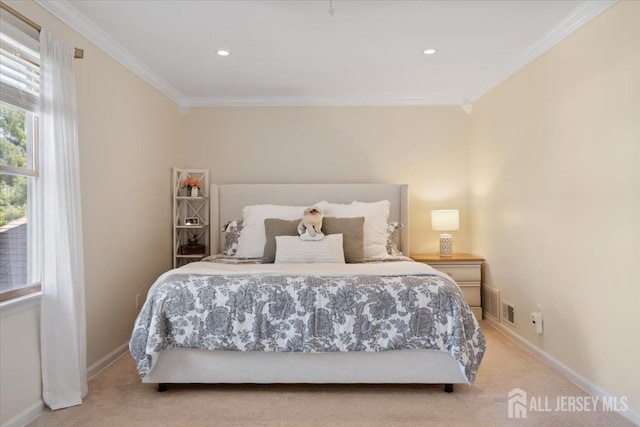 675 Raritan Rd, Clark, NJ 07066 - carpeted bedroom featuring ornamental molding, baseboards, and recessed lighting