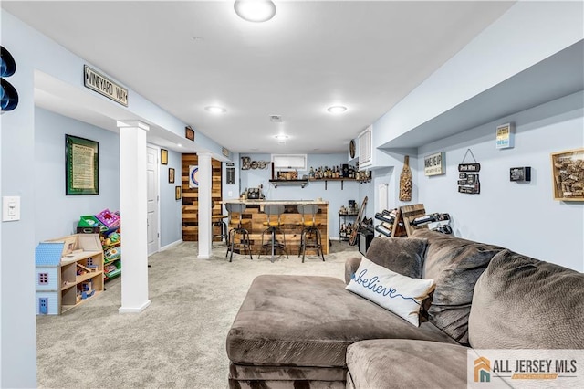 11 Donna St, East Brunswick, NJ 08816 - living area featuring bar area and light colored carpet