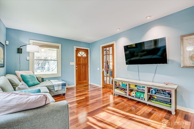 living room with hardwood / wood-style flooring