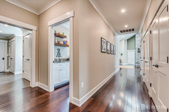 28 Evans Dr, Cranbury, NJ 08512 - corridor with crown molding, dark wood-type flooring, baseboards, and recessed lighting