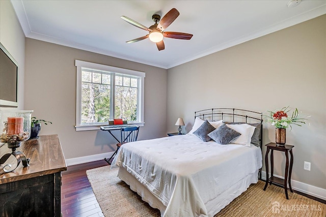 28 Evans Dr, Cranbury, NJ 08512 - bedroom featuring ornamental molding, baseboards, wood finished floors, and a ceiling fan