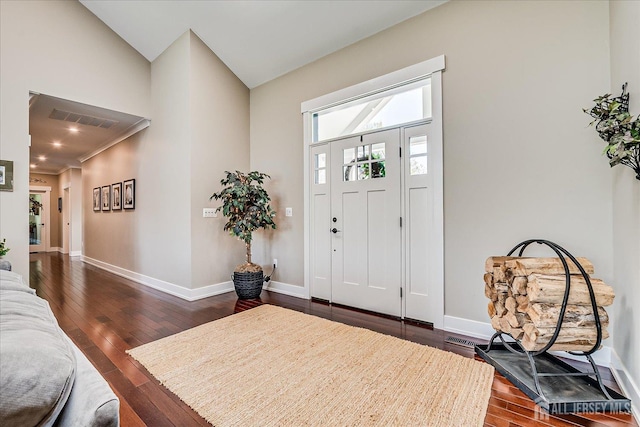 28 Evans Dr, Cranbury, NJ 08512 - entryway with baseboards, dark wood finished floors, and a high ceiling