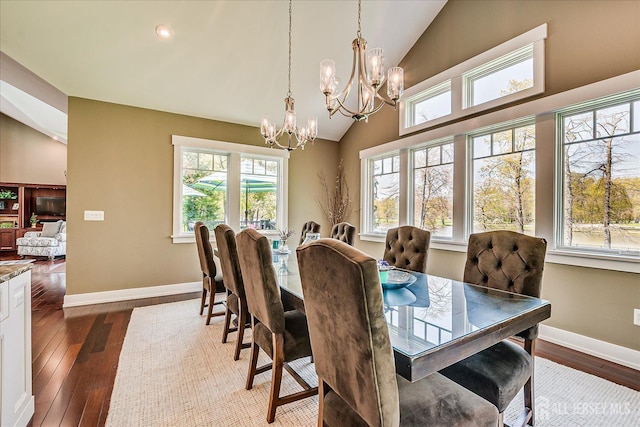 28 Evans Dr, Cranbury, NJ 08512 - dining area with vaulted ceiling, a chandelier, hardwood / wood-style flooring, baseboards, and recessed lighting