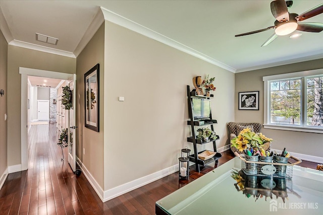 28 Evans Dr, Cranbury, NJ 08512 - corridor featuring ornamental molding, dark wood-style floors, baseboards, and recessed lighting