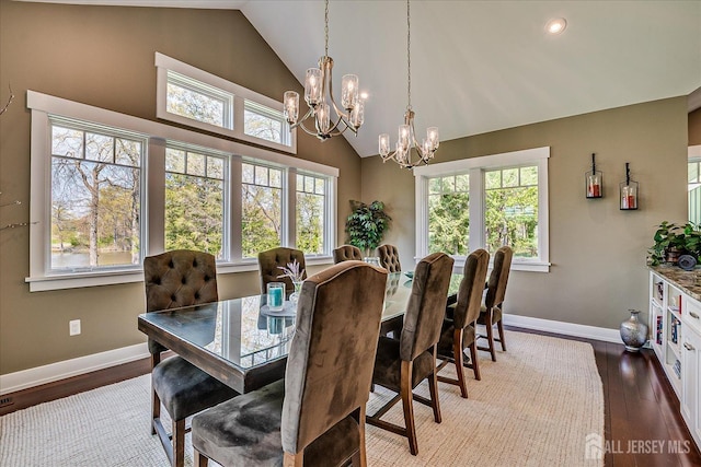 28 Evans Dr, Cranbury, NJ 08512 - dining area with a chandelier, healthy amount of natural light, baseboards, high vaulted ceiling, and recessed lighting