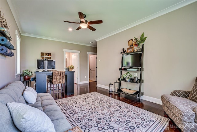 28 Evans Dr, Cranbury, NJ 08512 - bedroom featuring dark wood-style floors, ornamental molding, baseboards, and ceiling fan