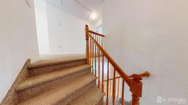 28 Elm St, East Brunswick, NJ 08816 - stairs featuring carpet flooring and attic access