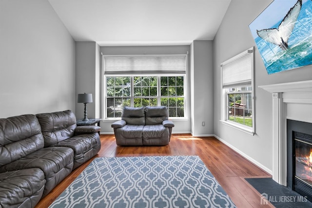 41 Haymarket Ct, East Windsor, NJ 08512 - living area featuring hardwood / wood-style flooring and a fireplace with flush hearth