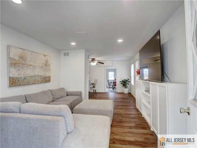 15 Leland Ave, South River, NJ 08882 - living area featuring wood finished floors, recessed lighting, and a ceiling fan