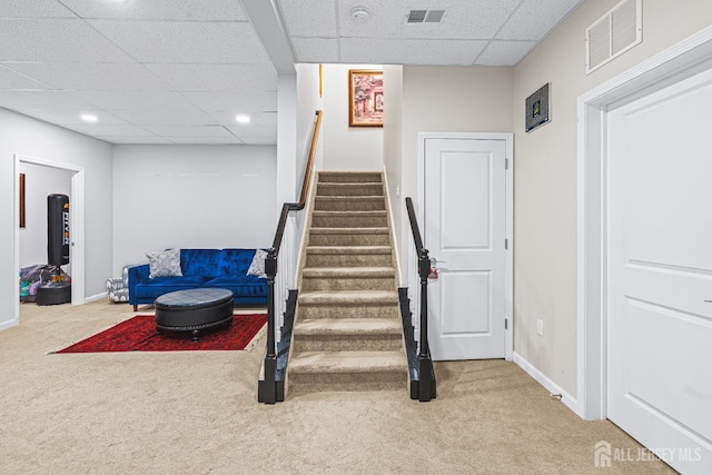 6 Traditions Pl, Monroe, NJ 08831 - stairway featuring a paneled ceiling, carpet flooring, and recessed lighting