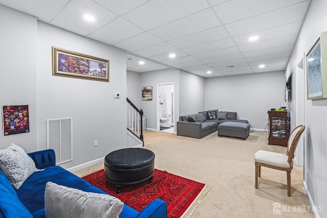 6 Traditions Pl, Monroe, NJ 08831 - living area with carpet floors, recessed lighting, and stairway