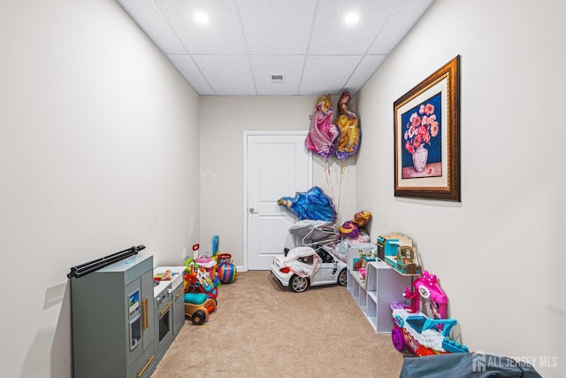 6 Traditions Pl, Monroe, NJ 08831 - rec room featuring carpet flooring, a drop ceiling, and recessed lighting