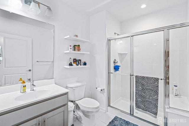 6 Traditions Pl, Monroe, NJ 08831 - full bath featuring vanity, a shower stall, tile patterned floors, and recessed lighting