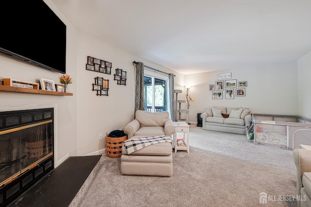 30 Forest Garden Dr, Old Bridge, NJ 07747 - carpeted living area with a glass covered fireplace and baseboards