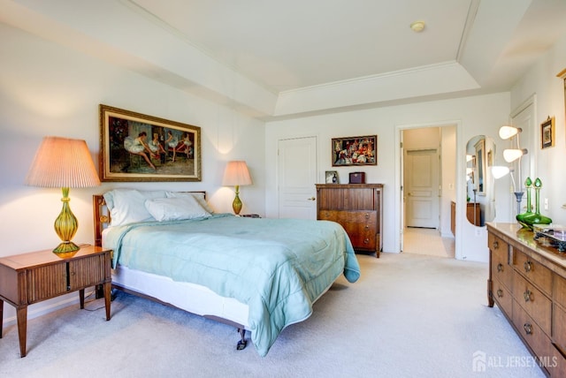 543 Waterside Blvd, Monroe, NJ 08831 - bedroom with light carpet, a raised ceiling, and arched walkways