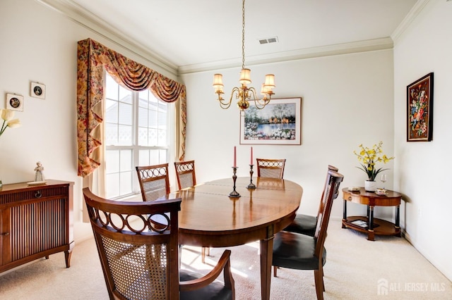 543 Waterside Blvd, Monroe, NJ 08831 - dining space featuring light colored carpet, crown molding, and a chandelier