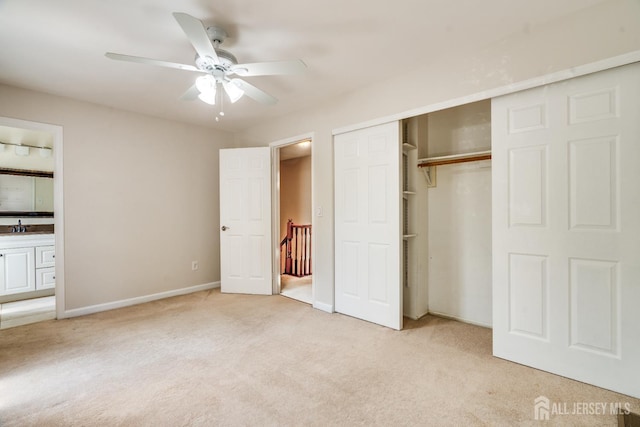 362 Aldeburgh Ave, Franklin Twsp, NJ 08873 - unfurnished bedroom with light colored carpet, a sink, a closet, baseboards, and ceiling fan