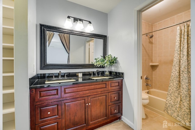 362 Aldeburgh Ave, Franklin Twsp, NJ 08873 - full bath featuring double vanity, toilet, shower / bath combo, and tile patterned floors