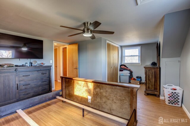 interior space featuring ceiling fan and light hardwood / wood-style floors