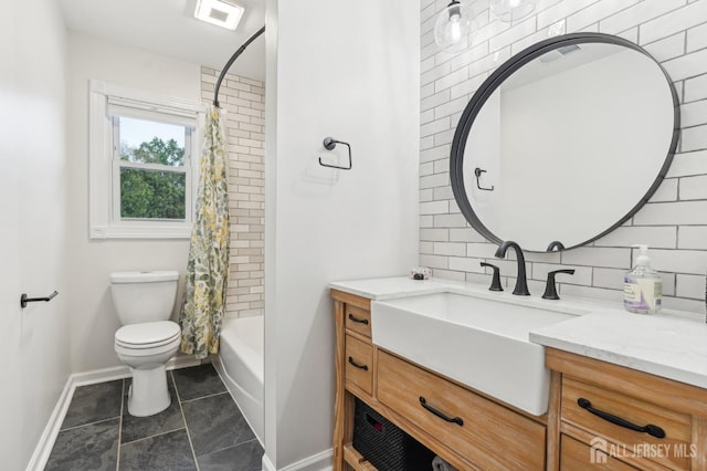 522 Hancock St, Middlesex, NJ 08846 - bathroom with vanity, tasteful backsplash, shower / bath combination with curtain, and tile patterned floors