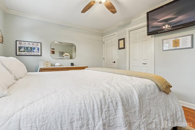 522 Hancock St, Middlesex, NJ 08846 - bedroom featuring wood finished floors, ornamental molding, and ceiling fan