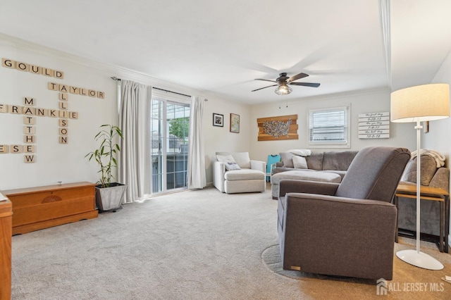 522 Hancock St, Middlesex, NJ 08846 - living area with crown molding, carpet flooring, and ceiling fan